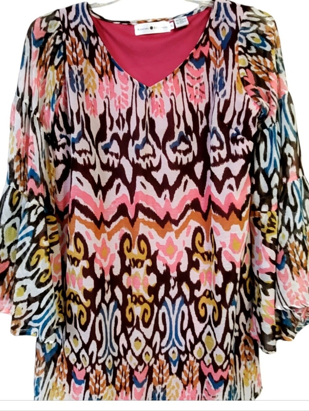 Rancho Estancia Pink Multi-Color V-Neck Printed Tunic  Sz XL NWOT